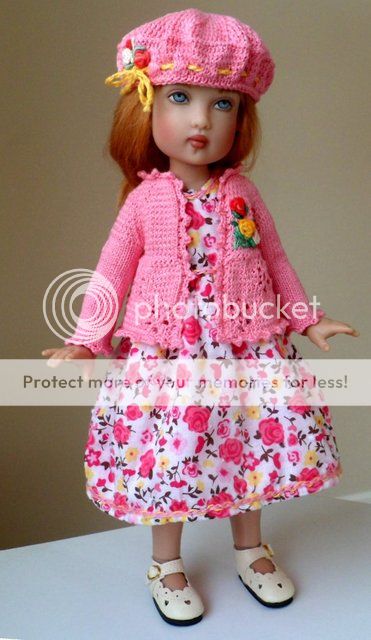 The set includes handmade dress,shrug and beret.